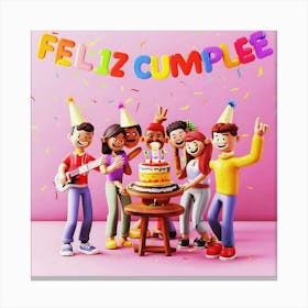 Feliz cumple and Feliz cumpleaños sign means Happy Birthday in Spanish language, Birthday party celebration gift with birthday cake candle colorful balloons best congratulation over light backgroundFeliz Cumplie 2 Canvas Print