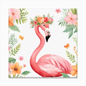 Floral Baby Flamingo Nursery Illustration (27) Canvas Print