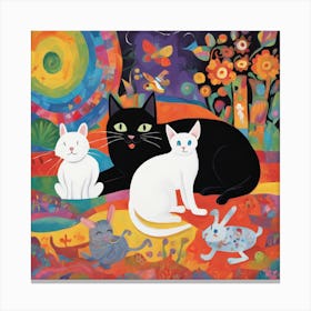 Cats And Rabbits Canvas Print