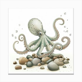 Storybook Style Octopus With Rocks 4 Canvas Print