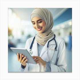 Muslim Doctor Using Tablet Canvas Print