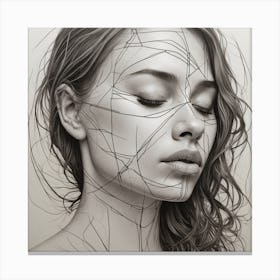 Pretty sad woman, line drawning, aesthetic painting, lines, portait 2 Canvas Print