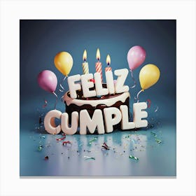 Feliz cumple and Feliz cumpleaños sign means Happy Birthday in Spanish language, Birthday party celebration gift with birthday cake candle colorful balloons best congratulation over light background wall artFeliz Cumple 29 Canvas Print