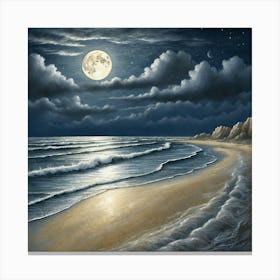 Full Moon At The Beach Canvas Print