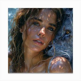 Girl With A Lion Canvas Print