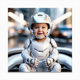 3d Dslr Photography, Model Shot, Baby From The Future Smiling Wearing Futuristic Suit Designed By Apple, Digital Vr Helmet, Sport S Car In Background, Beautiful Detailed Eyes, Professional Award Winning Portr (1) Canvas Print