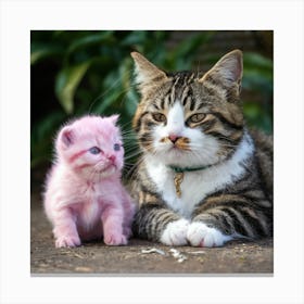 Pink Kitten And Cat Canvas Print