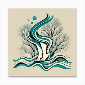 Feet on sea waves with Branch tree-Aqua Canvas Print