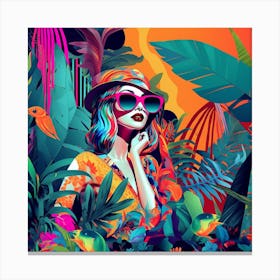 Colorful Girl In The Jungle Canvas Print