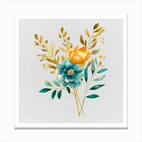 Watercolor Gold And Teal Bouquets 6 Canvas Print