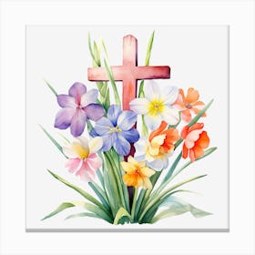 Easter Cross With Flowers Canvas Print