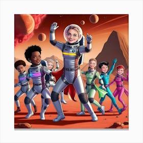 A Vibrant Digital Illustration Of An Astronaut Dance Party 2 Canvas Print