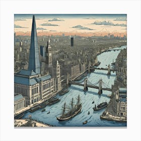 London Skylinein the style of Hokusai Ar2 Canvas Print