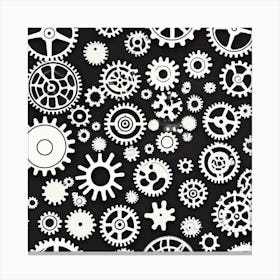 White Gears On Black Background 3 Canvas Print