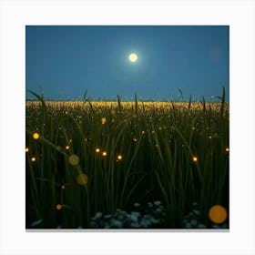 Field Of Fireflies At Night Canvas Print