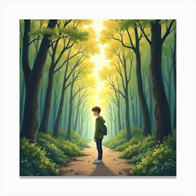 Justin Bieber, Calm And Peaceful, In A Watercolor Forest Clearing At Dawn Canvas Print