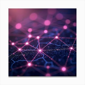 Digital Network Map With Glowing Nodes, Watercolor Background Of Purples 1 Canvas Print