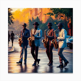 Sunset Serenade Stylish Saxophonists In A Vibrant Urban Evening (3) Canvas Print