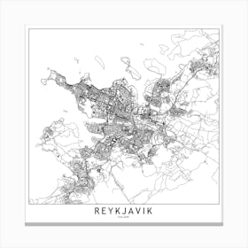 Reykjavik White Map Square Canvas Print