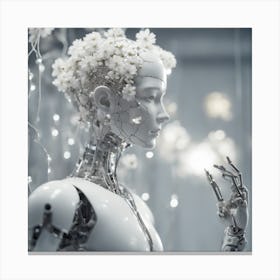 Porcelain And Hammered Matt Silver Android Marionette Showing Cracked Inner Working, Tiny White Flow (3) Canvas Print