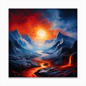 Lava Landscape, A Landscape, Fire And Ice Coexist Representing The Balance Of Facing And Overcoming Adversitie Canvas Print