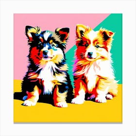 Shetland Sheepdog Pups, This Contemporary art brings POP Art and Flat Vector Art Together, Colorful Art, Animal Art, Home Decor, Kids Room Decor, Puppy Bank - 142nd Canvas Print