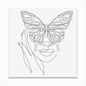 Minimal Woman Face with Butterfly Canvas Print