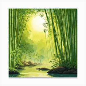 A Stream In A Bamboo Forest At Sun Rise Square Composition 378 Canvas Print