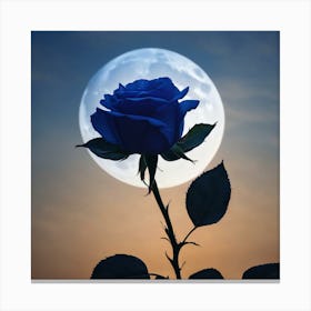 Blue Rose with Moon Canvas Print