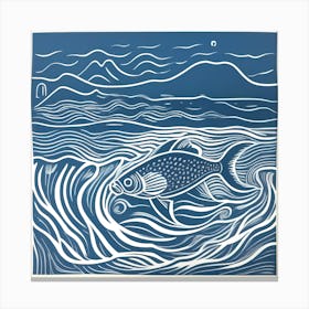 Fish In The Sea Linocut 3 Canvas Print