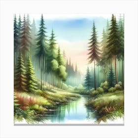 Watercolor Forest Landscape Canvas Print