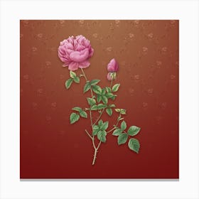 Vintage Pink Autumn China Rose Botanical on Falu Red Pattern n.2184 Canvas Print