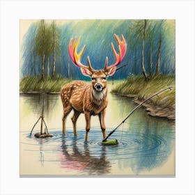 Deer Fishing 6 Canvas Print