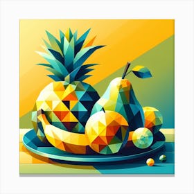 Geometric Fruits: An Abstract Painting of a Still Life Scene with a Pineapple, a Banana, and a Pear Canvas Print