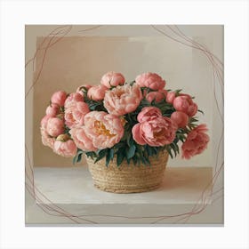 Pink Peonies In A Basket 1 Canvas Print