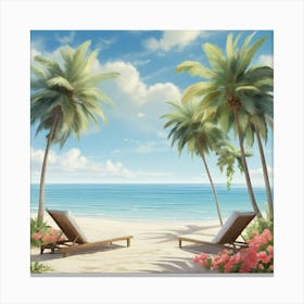 Of Palm Trees On The Beach Canvas Print