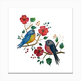 Watercolour Love Birds Canvas Print