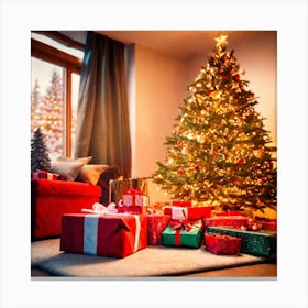 Christmas Tree In The Living Room 5 Canvas Print