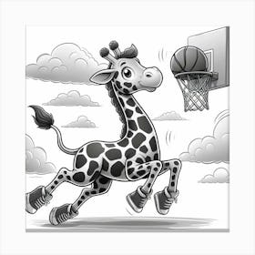 Cartoon Giraffe Playing Basketball Canvas Print