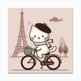 Bonjour Kitty: A Cute and Elegant Illustration of a Cat on a Bicycle in Paris Canvas Print
