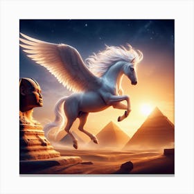 Pegasus flying over the pyramids Canvas Print