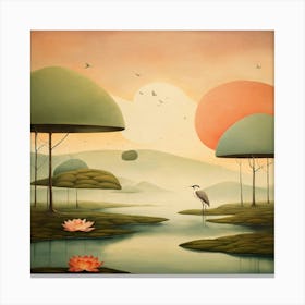 Heron At The Lake Canvas Print