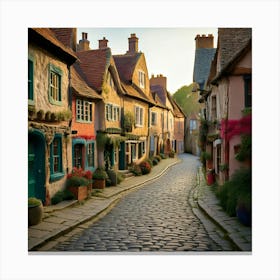 Firefly Claymation, Uk, Street, Houses, Bending, Perspective, Whimsical, Artistic, Detailed, Texture (11) Canvas Print