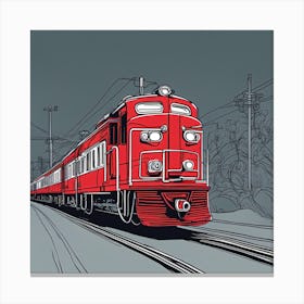Red Train On The Tracks Canvas Print