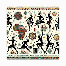 Tribal African Art men silhouettes 2 Canvas Print