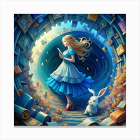 Alice In Wonderland In A Library Canvas Print