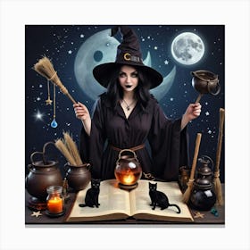Witch With Broom 1 Canvas Print