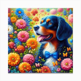 Bernese Dog In Flowers Canvas Print