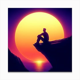 Sunset Man Sitting On Cliff Canvas Print