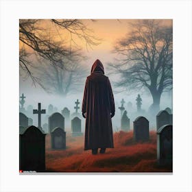 Man Standing In A Cemetery Canvas Print